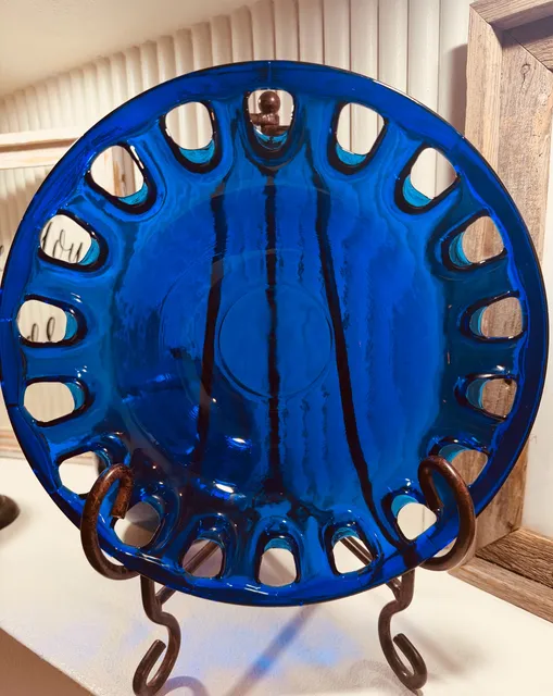 Vintage Cobalt Blue Art Glass Open Edge Decorative Bowl Plate
