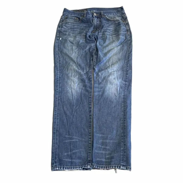 Armani Exchange J66 Straight Jeans Size 31R Blue Distressed Denim