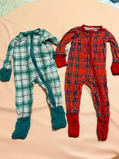 Little Sleepies Holiday Plaid Bamboo Viscose Zip Footies 3-6 Months Set