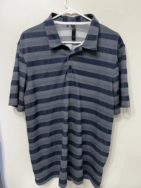 Adidas Polo Shirt Mens XL Blue Two-Color Striped Recycled Polyester Short Sleeve