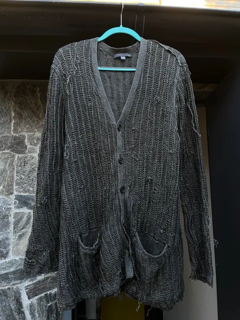 John Varvatos Distressed Cardigan Sweater Size L men’s grey