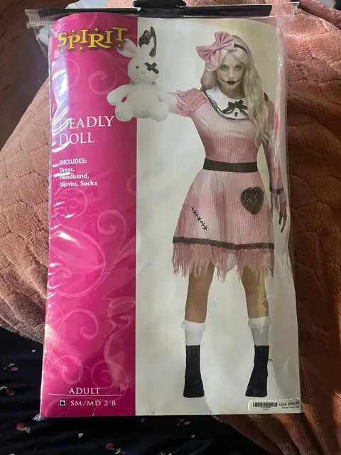 New Spirit Halloween Deadly Doll Costume Size SM/MD 2-8 Pink Dress