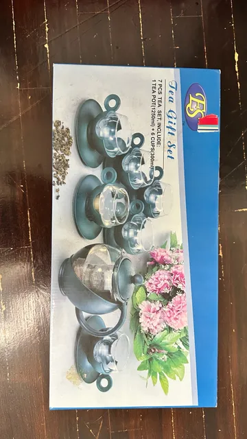 ES 7 Pcs Tea Gift Set Glass Teapot and Cups Dark Green