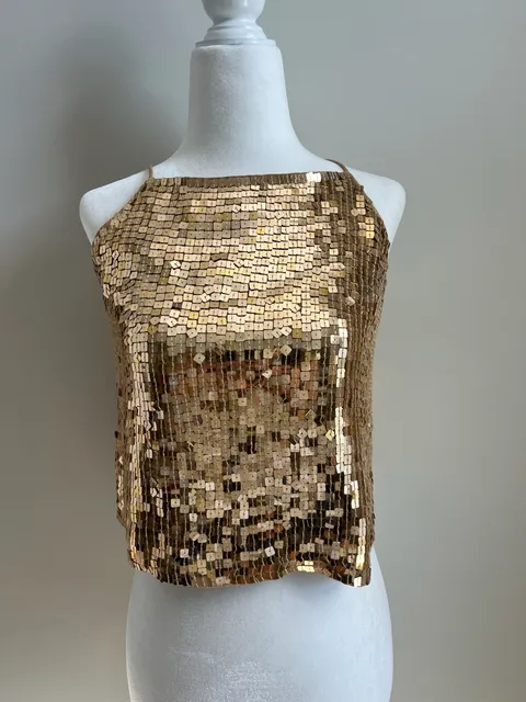 Y2K INC International Concepts Sequin Halter Top Size 4P Gold Silk