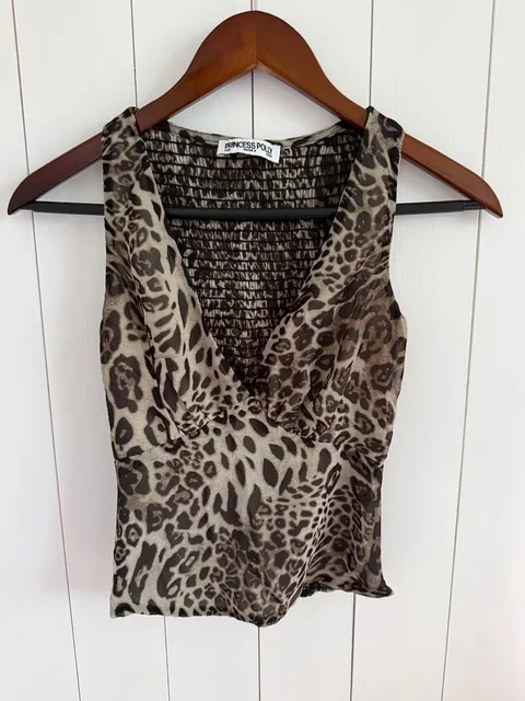 Princess Polly Leopard Print Smocked Tank Top Size US 0