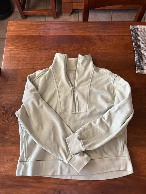 Everlane Organic Cotton 1/2 Zip Sweatshirt Size S Green