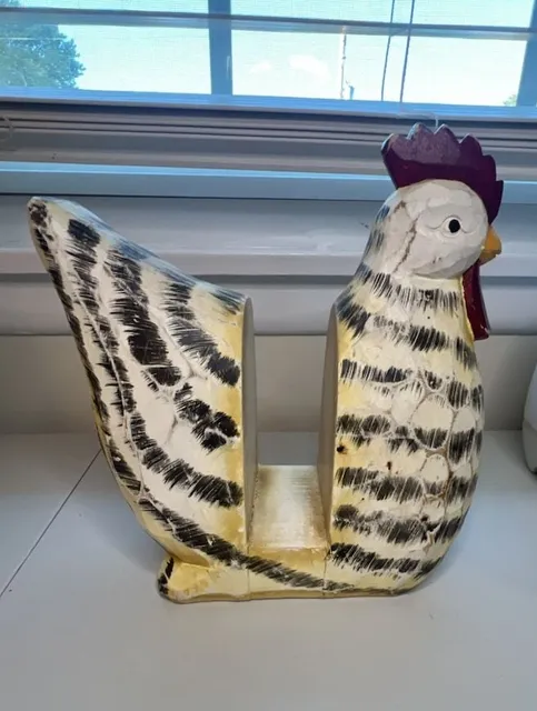 Unbranded Hand Carved Wood Chicken Napkin Holder Farmhouse Decor