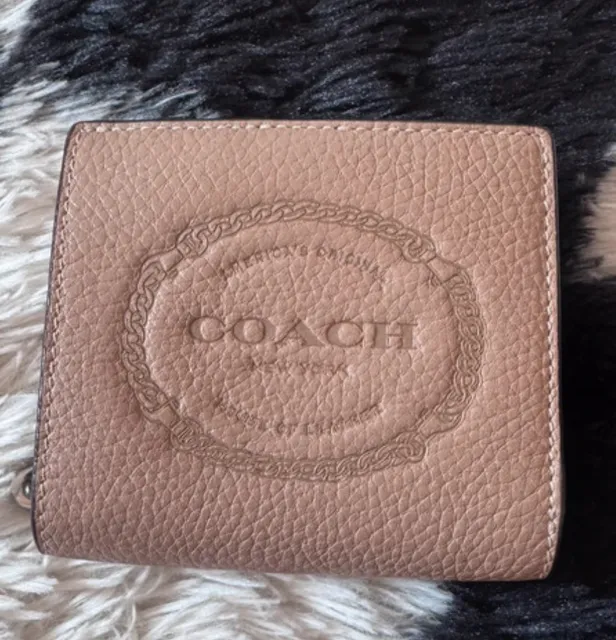 Coach Snap Wallet With Coach Heritage Taupe Pebbled Leather