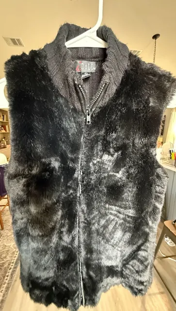 iDoll Faux Fur Y2K Vest Size L Black Full Zip Knit Collar
