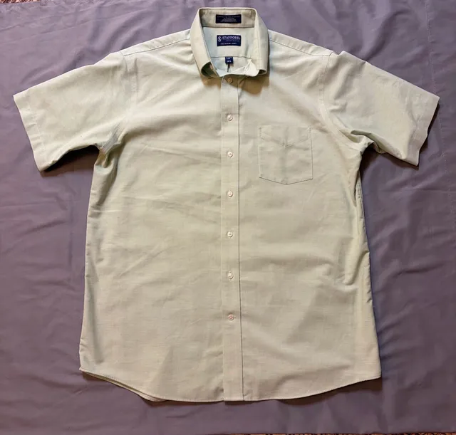 Stafford Essentials Oxford Shirt Size 16.5 Green Cotton Blend Short Sleeve. Like new EUC.
