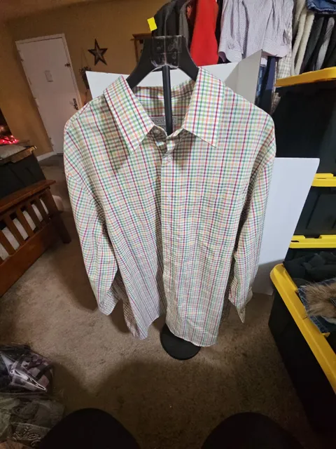 Kings Court Plaid Long Sleeve Button Down Shirt Size 18 1/2 33/4