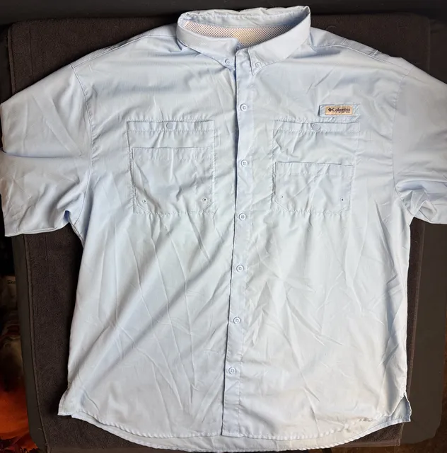 Columbia PFG Bahama Short Sleeve Fishing Shirt Light Blue Used-Good