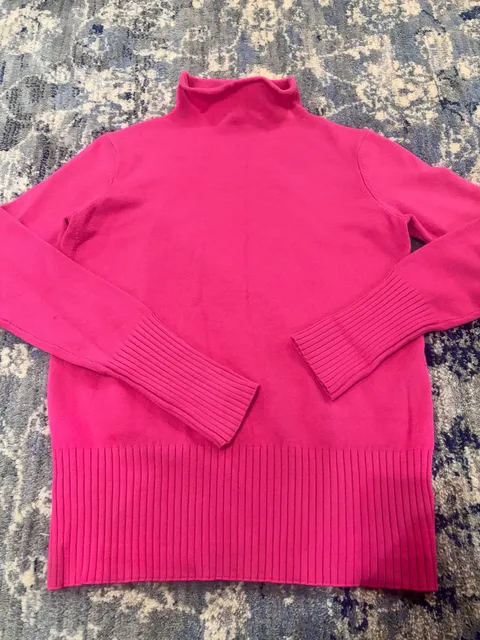 French Connection Turtleneck Sweater Size S Hot Pink Ribbed Knit Pullover