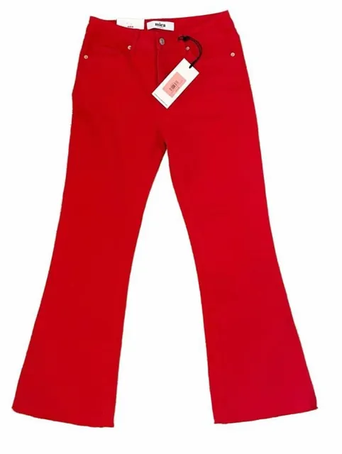 Mica Denim Size 26 Red High Rise Flare Jeans NWT Raw Hem Stretch Y2K 