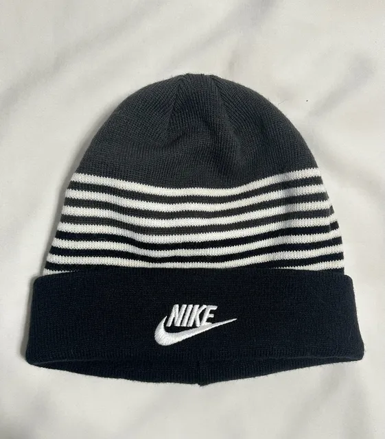Nike Beanie Youth Striped Black White Gray Winter