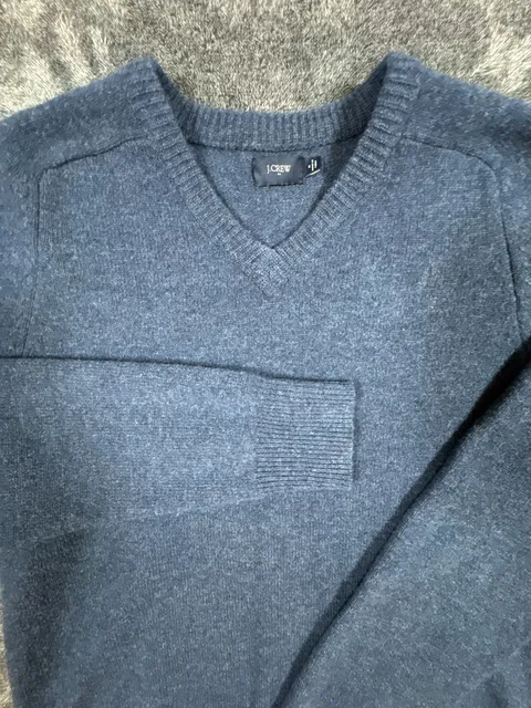 J.Crew V-Neck Sweater Size M Blue 100% Lambs Wool Pullover