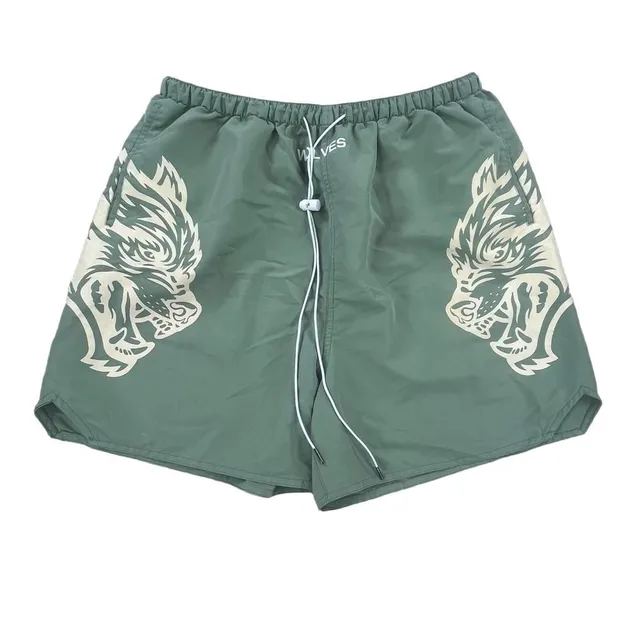 Darc Sport Wolves Shorts Size L Green Wolf Graphic Gym