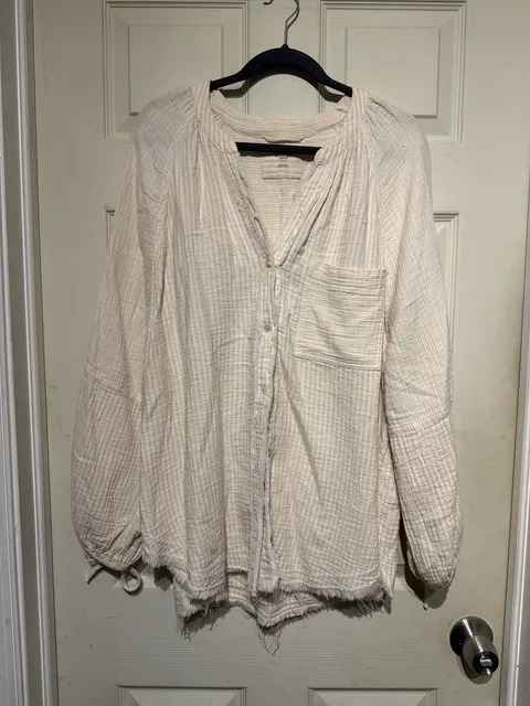 Aerie Gauze Striped Button Down Shirt Size S Cream