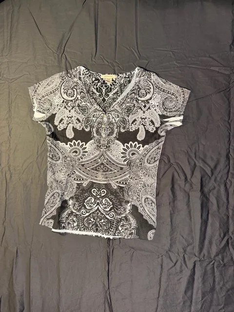 Covington Black White Paisley Blouse Size L