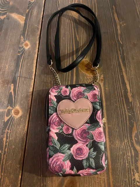 Juicy Couture Crossbody Bag Black Pink Floral Heart