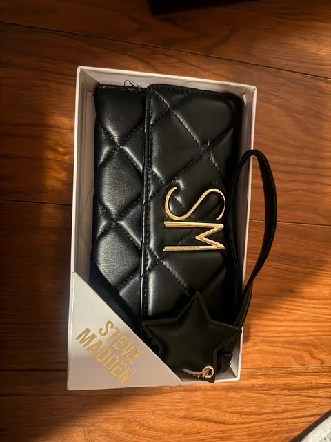 Steve Madden Quilted Wallet Black with Wrist Strap and Star Charm