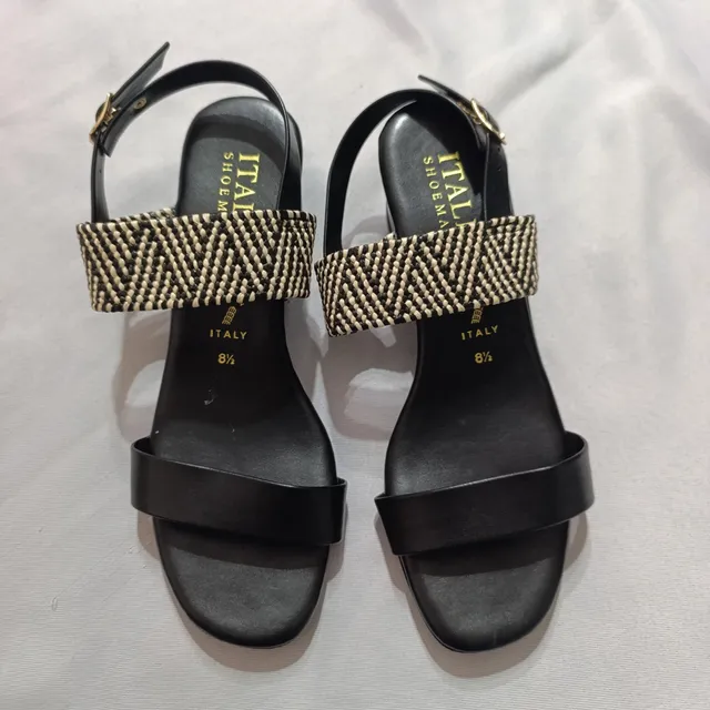 Italian Shoemakers Sandals Size 8.5 Black Woven Heel NWT