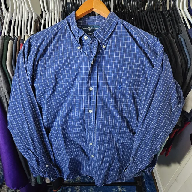 Ralph Lauren Blake Button Down Shirt Size L Blue Plaid Long Sleeve