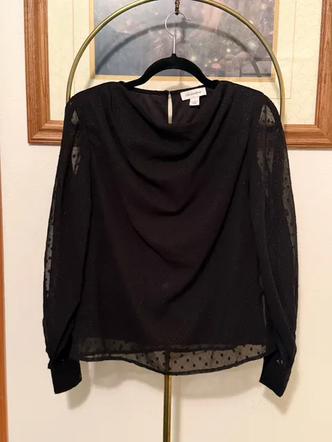 Calligraphie Black Sheer Polka Dot Blouse Size S