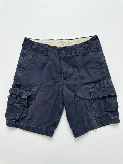 Y2K Abercrombie & Fitch Cargo Shorts Size 33 Navy Blue Cotton