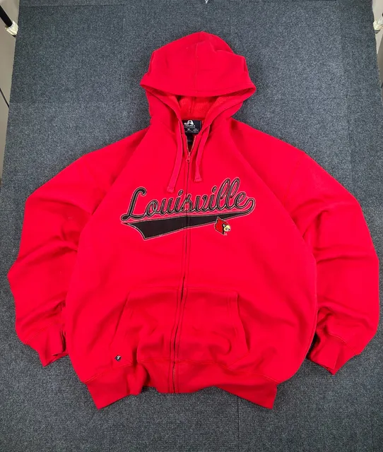 J America Louisville Cardinals Zip Hoodie Size XL Red