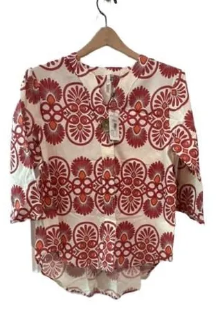 Kaktus Blouse Size S Red Orange Print New With Tags