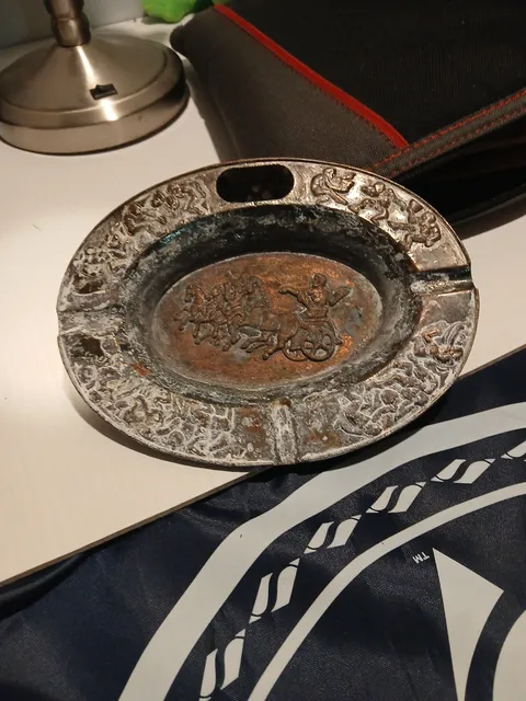 Vintage Metal Chariot Relief Ashtray