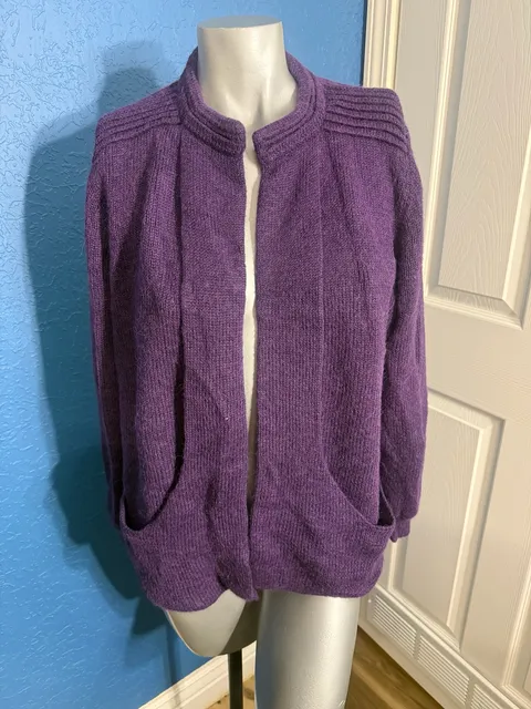Peruvian Link Alpaca Cardigan Size OS Purple Open Front Knit Sweater