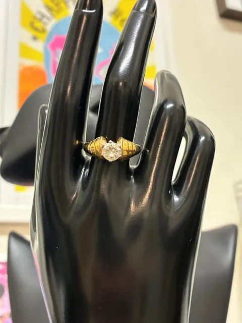 Lind 14K HGE Cocktail Ring Solitaire CZ Gold Ribbed