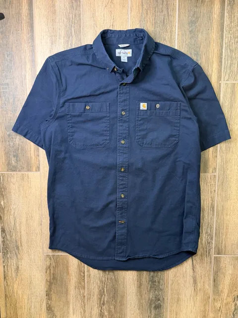 Carhartt Relaxed Fit Short Sleeve Button Down Shirt Size M Navy Blue