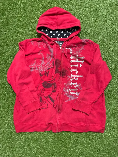 Y2K Disney Mickey Mouse Full Zip Hoodie Red