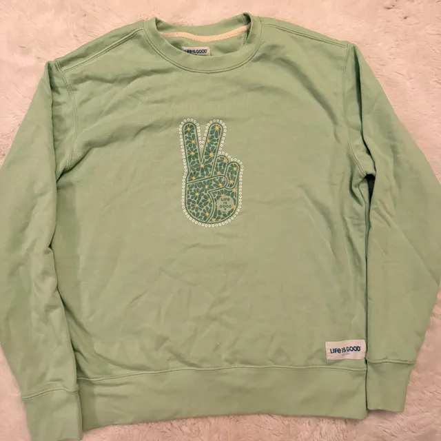 Life is Good Peace Sign Sweatshirt Size M Green Floral