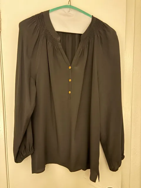 Lilly Pulitzer Elsa Silk Top Size XL Black Long Sleeve Blouse