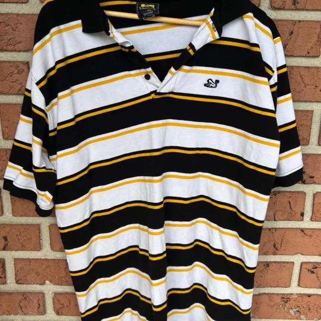 Drew Barrymore Striped Polo Shirt Size XL Black White Yellow Cotton