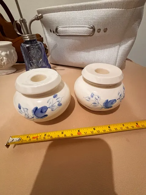 Lasting Products Hand Painted Blue Rose Taper Candle Holders