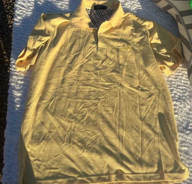 Y2K Burberry London Polo Shirt Size XL Yellow Nova Check Trim