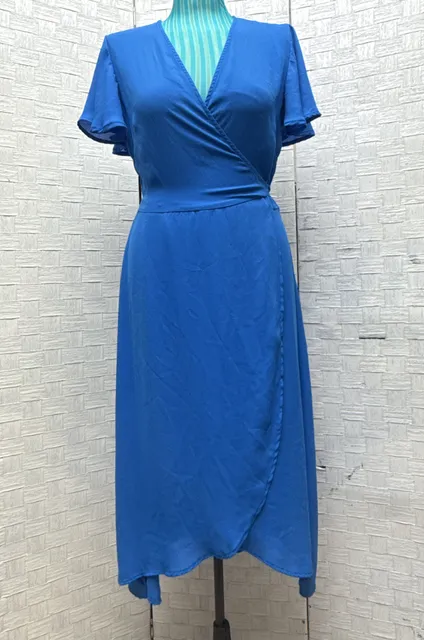 Time And Tru Wrap Dress Size M 8-10 Blue Flutter Sleeve