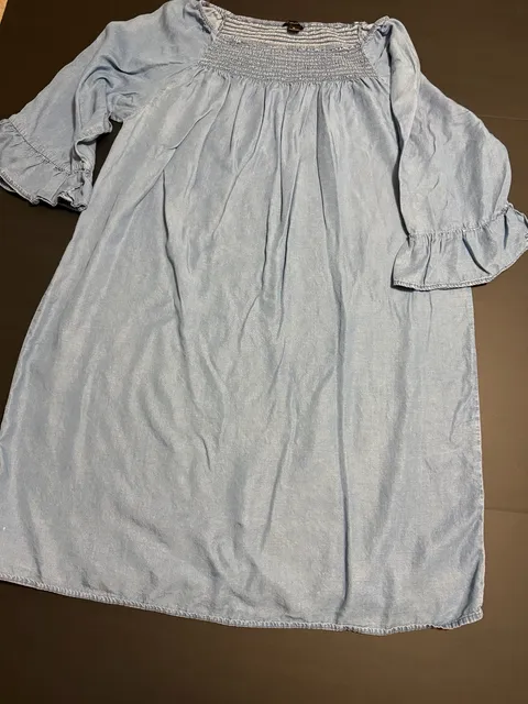 New Directions Smocked Denim Dress Size XL Light Blue Chambray Off Shoulder