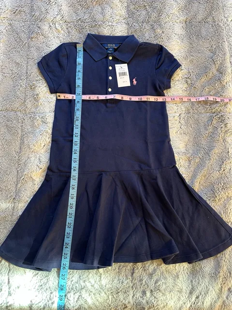 New Polo Ralph Lauren Stretch Mesh Polo Dress Size M (8-10) Navy Blue Pink Logo
