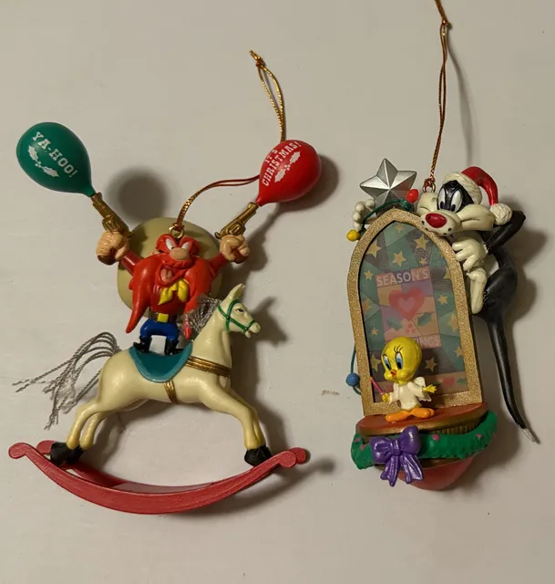 Trevco Looney Tunes Yosemite Sam Sylvester Tweety Christmas Ornaments Set of 2