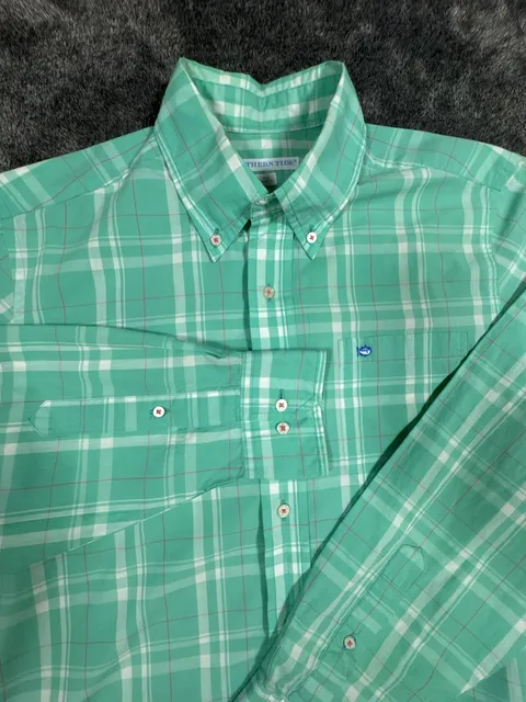 Southern Tide Plaid Long Sleeve Button Down Shirt Size S Classic Fit Green