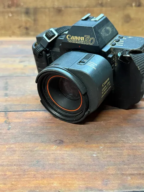 Canon T80 35mm SLR Film Camera with AC 50mm f/1.8 Lens untested parts repairs
