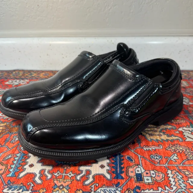 Nunn Bush Bleeker Street Bike Toe Slip On Size 9M Black Leather Shoes