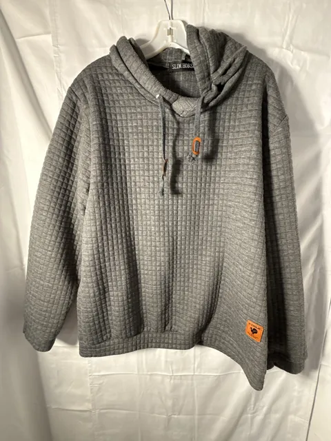 Slim Horse Quilted Hoodie Size 4XL Gray Pullover Sweatshirt