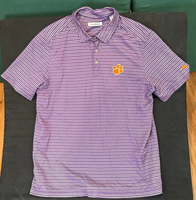 Tommy Bahama Clemson Tigers Polo Size XL Purple Striped Golf Shirt